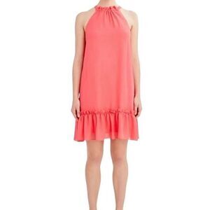 BCBG Paris, women’s chiffon orange halter mini dress size ￼medium